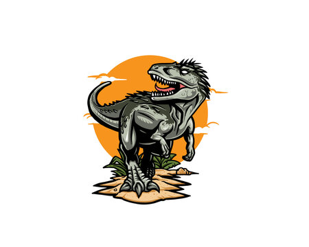 Roaring allosaurus dinosaur worlds illustration