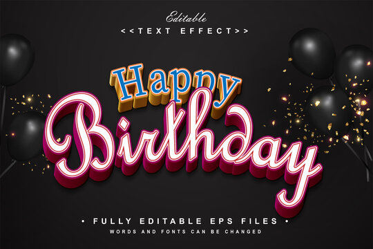 editable happy birthday with ballons ornaments text effect.typhography logo