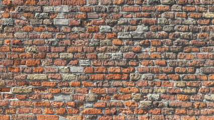 texture of old red brick wall background	
