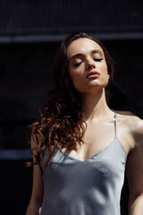 Attractive model of Caucasian appearance, glamorous lady, sensual portrait