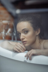 Obraz premium Face care and massage, attractive caucasian girl on spa treatments