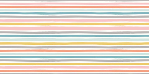 Striped pattern background. Vector seamless repeat border of hand drawn organic horizontal stripes. Fun trendy geometric design element banner.