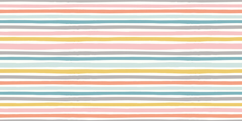 Striped pattern background. Vector seamless repeat border of hand drawn organic horizontal stripes. Fun trendy geometric design element banner.