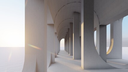 Architecture interior background empty arched pass 3d render