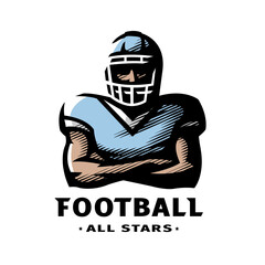 American football player logo, symbol. Vector illustration.