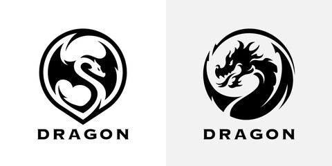 Dragon logo icons. Ancient mythical serpent symbol. Mythological beast sign. Vector illustration.