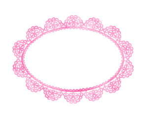 Oval lace doily frame (pink) drawn in digital watercolor
