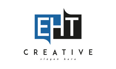 EHT Square Framed Letter Logo Design Vector with Black and Blue Colors