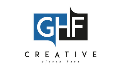 GHF Square Framed Letter Logo Design Vector with Black and Blue Colors