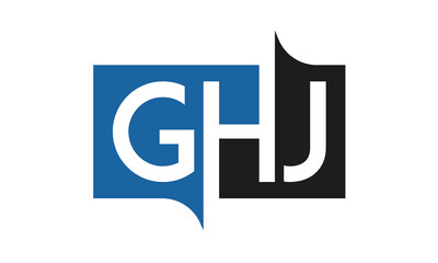 GHJ Square Framed Letter Logo Design Vector with Black and Blue Colors