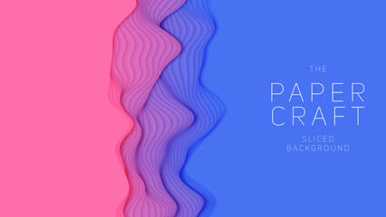 Violet to blue paper layers. 3D abstract gradient papercut. Colorful origami shape concept