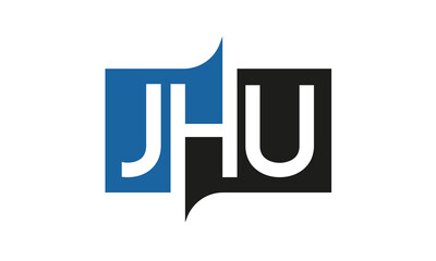JHU Square Framed Letter Logo Design Vector with Black and Blue Colors