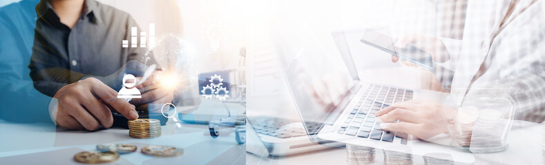 Businessman using mobile smart phone. Business global internet connection application technology and digital marketing, Financial and banking, Digital link tech, big data.