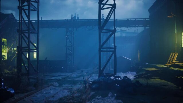 old dark factory warehouse alley at night