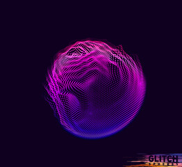 Abstract vector colorful mesh on dark background. Futuristic style card. Corrupted point sphere