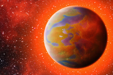 earth planet with red glowing on cosmos stars background