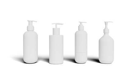 Set white cosmetic bottles packaging mockup, ready for your design, illustration. 3d rendering.