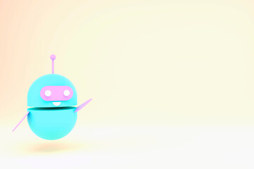 Robot chatbot with copy space 3d. Cute AI bot helper mascot character cartoon symbol business assistant. 3d render.