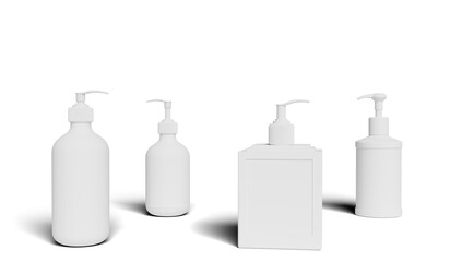 Set white cosmetic bottles packaging mockup, ready for your design, illustration. 3d rendering.