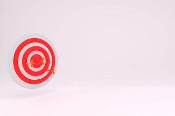 Bullseye or dart board has dart arrow throw hitting the center of a shooting target for business targeting and winning goals business concepts. 3d render.