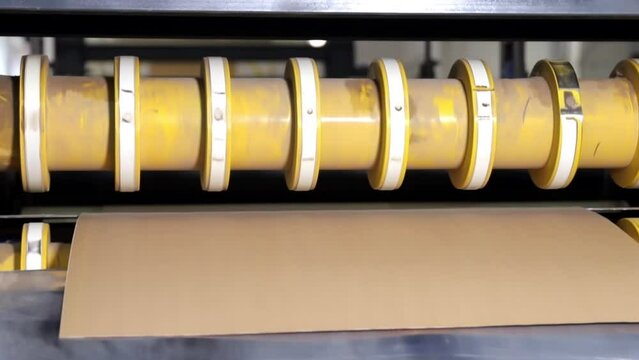 Enterprise. A special machine cuts pieces of paper with sharp knives. Printing industry