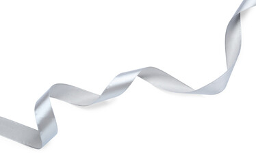 Beautiful silver ribbon isolated on white, top view