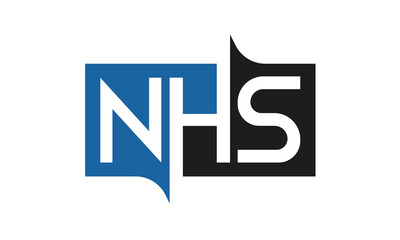 NHS Square Framed Letter Logo Design Vector with Black and Blue Colors