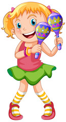 Cute girl holding maracas cartoon character