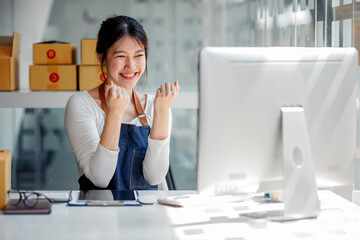 SME entrepreneur Small business entrepreneurs Online selling ideas,Happy Young Asian business owner...