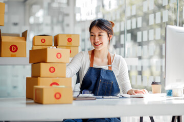 SME entrepreneur Small business entrepreneurs Online selling ideas,Happy Young Asian business owner...