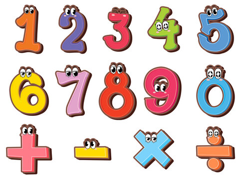 Number 0 to 9 with math symbols