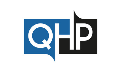 QHP Square Framed Letter Logo Design Vector with Black and Blue Colors