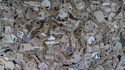 Chiang Mai Thai 23 April 2022 Many of the keys that line the floor in the lock shop are keys waiting to be recycled because the key metal is chrome-plated brass and is preferred by the forge.