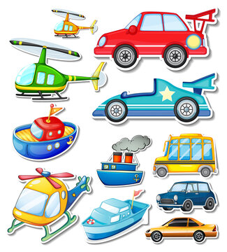 Sticker set of different vehicles