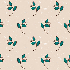 Seamless vector pattern with dark green twigs on a beige background