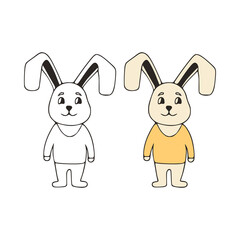 Funny rabbit doodle icon. Cute pets vector art on white background.