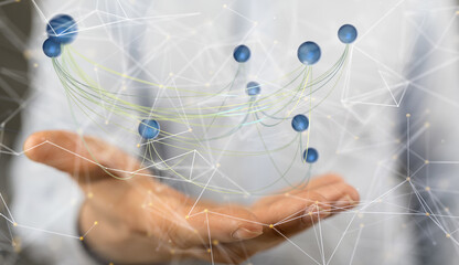 network holding in hand 3d connection data