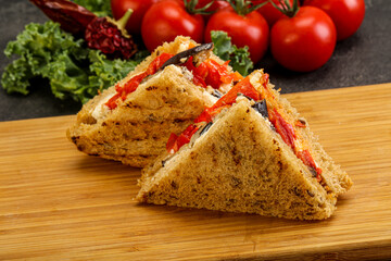 Club sandwich with eggplant and cheese