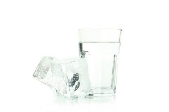 Glass of water and ice isolated on white background