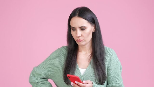 Frustrated lady answer call ex husband shout isolated pastel color background