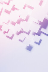Delicate romantic shining gradient very peri and pink abstract geometric background with fly rhombuses in bright light with soft shadows, top view, border, copy space. Gentle mosaic pattern.