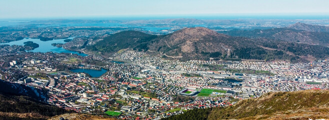 Fototapeta na wymiar Bergen Panoramic. View from mount Ulriken in Bergen, Norway