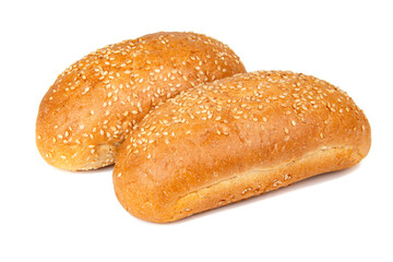 Long bun with sesame seeds bakery isolated on the white background