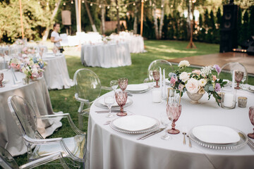 served round tables in the garden