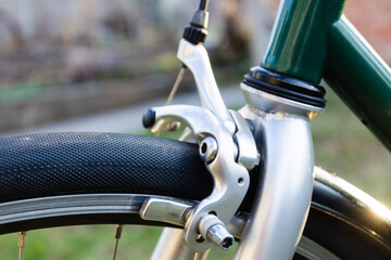 close up brale of fixed gear bike, old vintage bicycle
