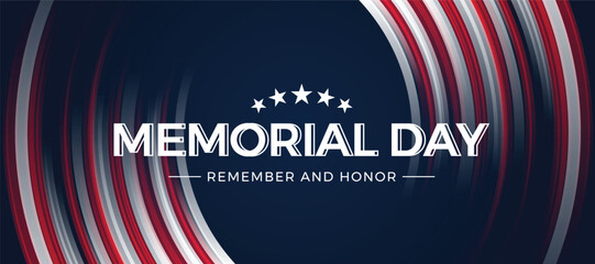 Memorial day usa,  remember and honor text on abstract curve white and red color motion light on dark blue background vector design