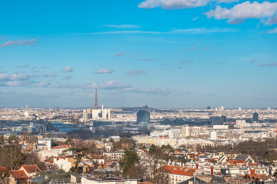 Beautiful distant view of Paris and the Eiffel tower from the Terrace of Meudon