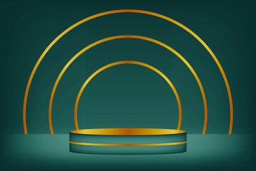 Fototapeta premium green gradient podium with a cercle gold line 