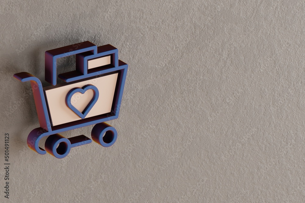 Poster beautiful abstract illustrations blue and golden shopping cart and star symbol icons on a wall beton