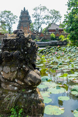 old bali temple surrounded by lotus pond Pura Taman Kemuda